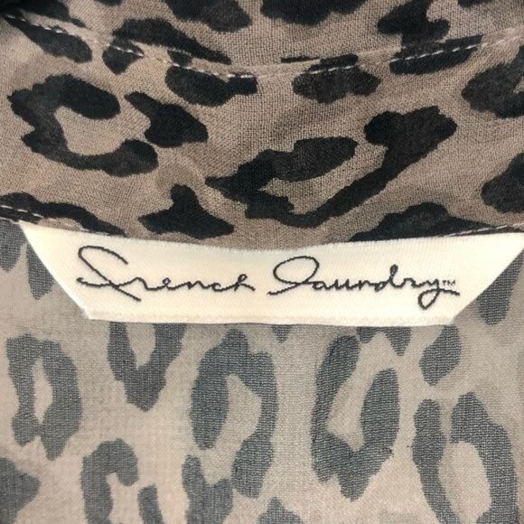 French Laundry 100% Silk Cheetah Leopard Blouse Small Button-Up Long Sleeve - Picture 5 of 8
